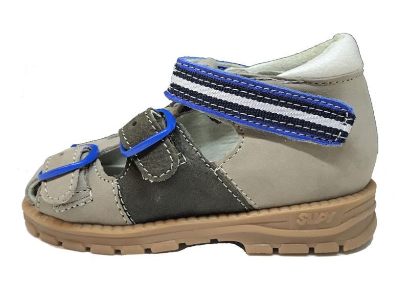 Supykids-KORI detské supinované sandále sivo-khaki s modrým pántom